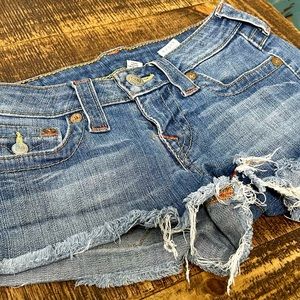 True Religion Joey big T super low cut off shorts size 26